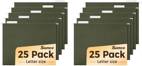 SUNEE Hanging File Folders, 50 Pack Reinforced Hang Folders Letter Size, Adjustable 1/5-Cut Tabs, Designed for Bulky Files, Filing Cabinet, Standard Green