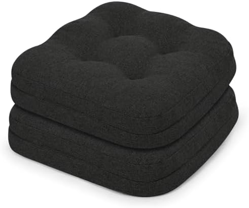baibu 2-Layer Dining Chair Cushions, 2 Pack, 16.5 x 16.5 x 3.5 in, Black