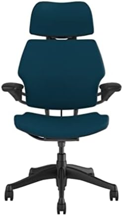 Humanscale Freedom Office Chair with Headrest - Ergonomic Work Chair with Standard Height Adjustable Duron Arms - Wheels for Carpet - Graphite Frame with Peacock Corde 4 Fabric