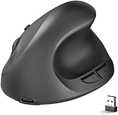 Ergonomic Mouse,Rechargeable Small Vertical Mouse with 6 Buttons Adjustable 800/1200/1600 DPI Purple Wireless Mouse for Laptop, Desktop, PC, MacBook (Black)