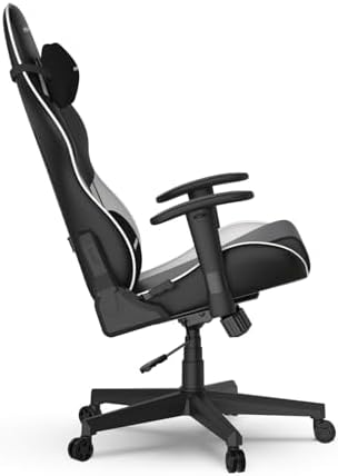 DXRacer Prince Series L Gaming Chair - Reclining, Ergonomic & Comfortable Computer Chair with 2D Armrest, Wing-Shaped Seat Base & Headrest Pillow Faux Leather (Faux Leather, Black & White)