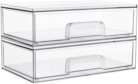 Vtopmart Clear Stackable Storage Drawers, 2 Pack Wide Plastic Organizers