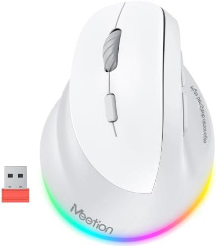 MEETION Left-Handed Wireless Ergonomic Vertical Mouse, Rechargeable - Gray