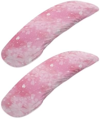 Cherry Blossom Gaming Chair Arm Rest Covers, 2 Pcs Floral Office Chair Arms Slipcovers with Elastic Band, Comfy Stretchable Polyester Office Chair Armrest Covers, Pink