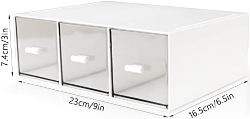 Desk Drawer Organizer, Stackable Storage Drawers, Plastic Compact Desk Storage Box Great for Office School Home Small Space - Large 3 Drawers (White)