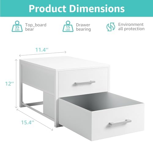 BOLUO Stackable Storage Drawers Narrow Closet Organizers and Storage Fabric White 2 Drawer Dresser for Bedroom 2 Packs Modern