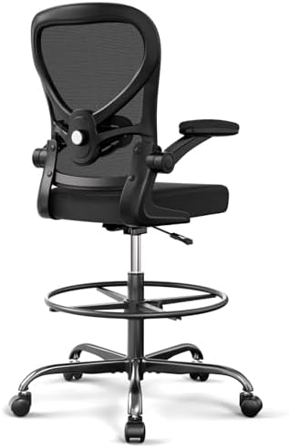 Alolo Drafting Office Chair with Foot Rest,Ergonomic Chair with Footrest for Standing Desk,Adjustable Mesh Lumbar Support Chairs with Flip-up Armrest and Heavy Duty Rolling(Black)