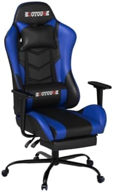 ECOTOUGE Blue Ergonomic PC Massage Gaming Chair with Footrest