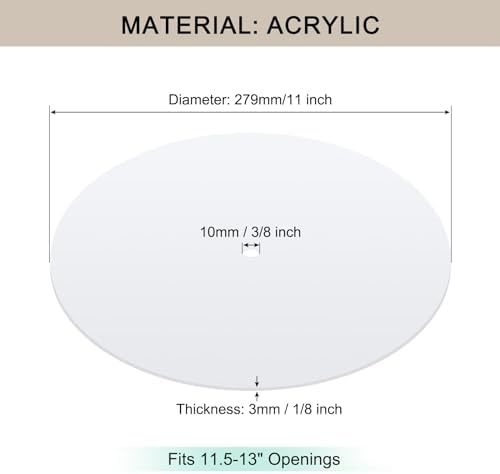 Round Lampshade Diffuser, 11" Diameter with 3/8" Center Hole Diffuser Lamp Shade for Drum Style Lampshades Pendants Softening Light, Frosted White Acrylic, Fits 11.5-13" Openings