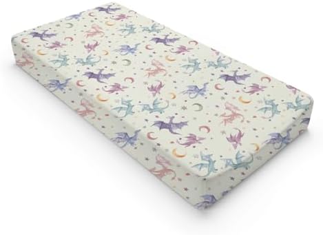 Watercolor Colorful Dragon Moon Stars Baby Changing Pad Cover,Unisex Dragon Nursery Diaper Changing Table Pad Mat Sheet for Boys Girls-16x32