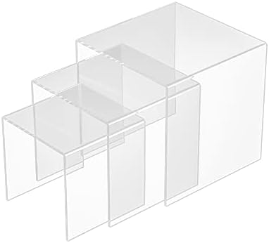 Sezanrpt Clear Acrylic Risers 3 pcs, Square Acrylic Food Display Stands Tabletop, Display Shelf for Vendors, Collectibles, Funko Pop, Food, Glasses, Perfume, Small Plants - 5''x6''x7''