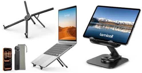 Lamicall Ultra Lightweight Laptop Stand for Desk + 360°Rotation Adjustable iPad Stand for Desk