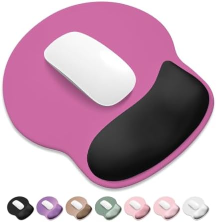ITNRSIIET Ergonomic Mouse Pad with Wider Memory Foam Wrist Rest +17% - Curved Cushion Reduces Pressure 20%, Pain Relief, Non-Slip, Smooth, Cute Colors, 9.85 x 9 in, Black-Pink Contrast