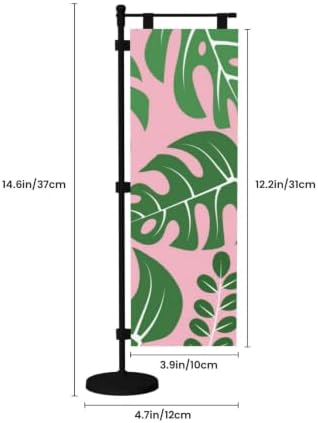 Green and Pink Palm Leaf Deluxe Desk Flag Set, 12 x 4 Inch Miniature Table Flag with 14" Pole & Stand Base
