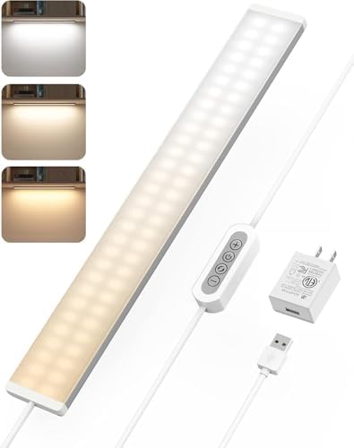 ASOKO Under Desk Light, 16Inch Dimmable LED Under Cabinet Lighting, USB Plug in Cabinet Light for Kitchen/Shelf/Workbench/Cupboard, 3000K/4000K/6000K