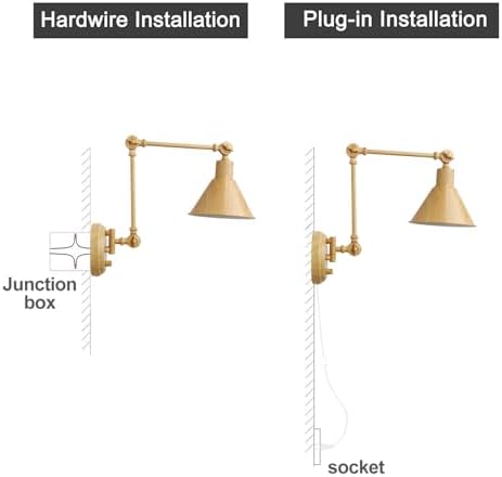 TRLIFE Wall Sconce Plug in, Dimmable Wall Sconce with Switch Swing Arm Wall Lights Plug in Wall Light Wall Sconces Lighting with 6FT Plug in Cord, E26 Base(1 Pack, Oak Color)