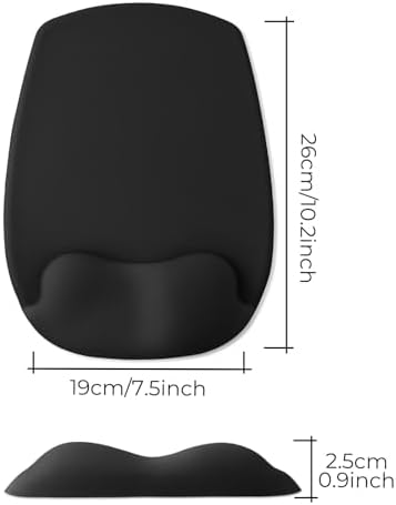 Mouse Pad with Wrist Rest Support, Ergonomic Mousepad with Comfortable Gel Cushion, Gaming Mouse Pad with Smooth Lycra Surface & Non-Slip PU Base, for Home Office Computer Laptop, Black
