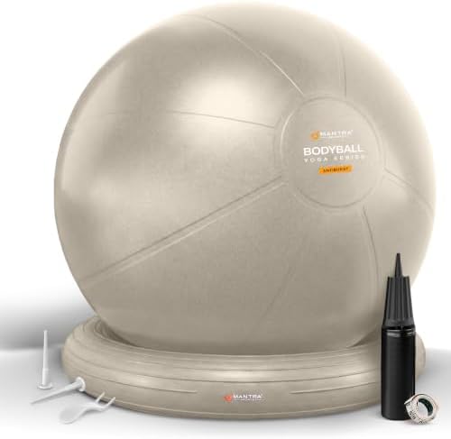 Yoga Ball Chair for Office Desk with Base - Ergonomic Balance & Stability Exercise Ball Seat for Adults - Active Sitting for Posture, Core & Back Pain Relief, Home Gym, Therapy, Pump