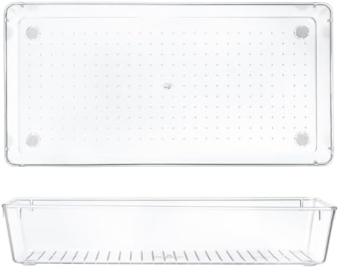 Kingrol 6 Pack 12 x 6 x 2 Inch Clear Drawer Organizer Trays, Desk Drawer Divider Storage Bins, Storage Box Set for Utensils Junks Vanities Makeups Jewelry Office Craft Supplies