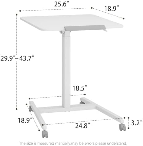 PUNCIA 25" Mobile Standing Desk Pneumatic Adjustable Tilting Desktop, White