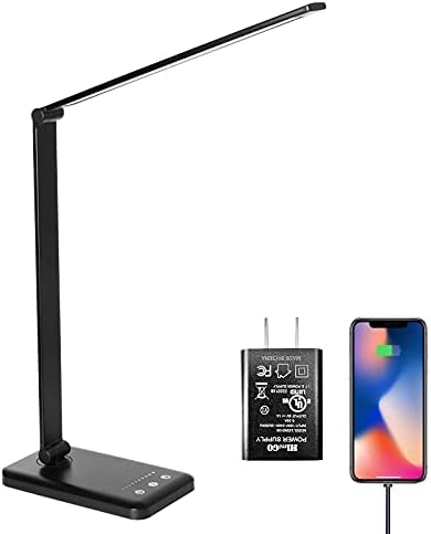 LED Desk Lamp,Eye-Caring Table Lamps,Stepless Dimmable Office Lamp with USB Charging Port,Touch/Memory/Timer Function,25 Brightness Lighting,Foldable Lamp for Reading,Studying,Working