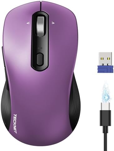TECKNET Rechargeable Wireless Bluetooth Mouse with 4-Way Wheel, 3-Device