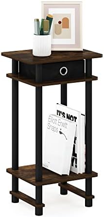 Furinno Turn-N-Tube Toolless 3-Tier Side Table with Storage Bin, Amber Oak