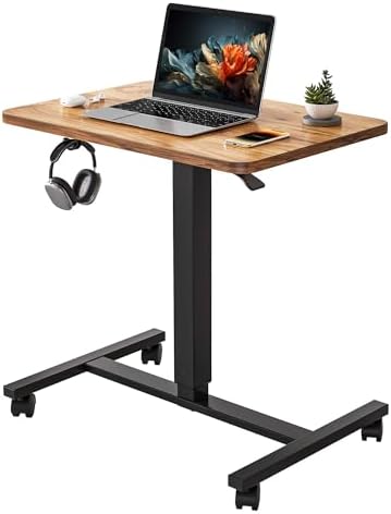 YIHAYO 24 x 16 Inches Mobile Small Standing Desk with Wheels, Rustic Brown