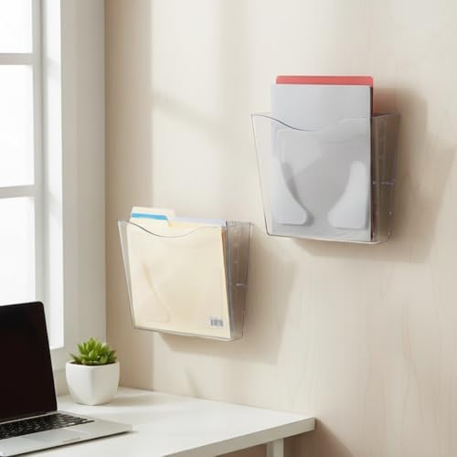 Azar Displays 250088-CLR-2PK Single Vertical Pocket Wall Mount File Holder, Clear (2-Pack)