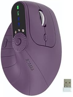 JOMAA Wireless 2.4G & Dual Bluetooth Three-Channel Ergonomic Vertical Mouse Adjustable DPI, Multi-Function Turntable for PC, Laptop, MacBook, Rechargeable (Purple)