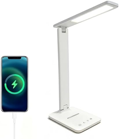LED Desk Lamp with USB Charging Port, 5 Color Modes & Brightness Levels, Eye-Caring Dimmable, Touch Control, Adjustable Foldable Arm, USB-C Powered