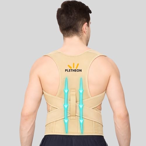 Posture Corrector for Men & Women by Plethon – Adjustable Back Brace, Clavicle Support & Upper Back Straightener for Better Sitting and Standing Posture, Fits 30–46 Inch Waist (Beige)