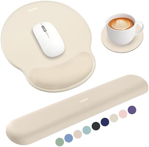 Sushret Mouse Pad and Keyboard Wrist Rest, 3-in-1 Gel Memory Foam Ergonomic Mouse Pad with Wrist Rest Set,Gaming Mousepad Arm Cushion Support for Computer Office Desk Accessories Cute Setup,Apricot