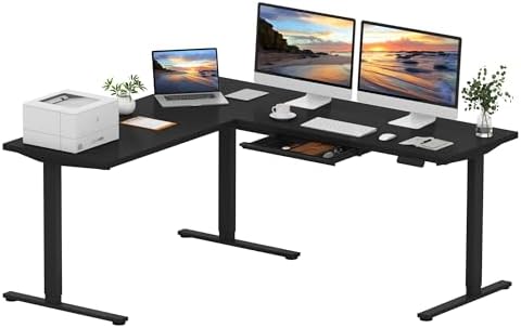 SANODESK 71x63 Electric L-Shaped Corner Standing Desk with Storage