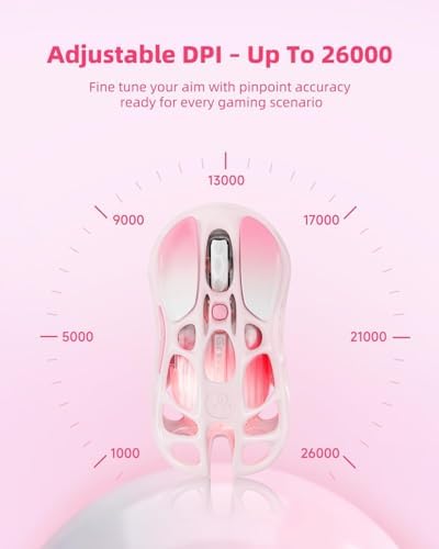 GravaStar Mercury M1 Pro Wireless Gaming Mouse, Lightweight Magnesium Alloy, 26,000 DPI, PAW3395DM Sensor, 5 Programmable Buttons, Support Wired/2.4GHz/BT, Up to 200 Hours Battery Life (Gradient Pink)