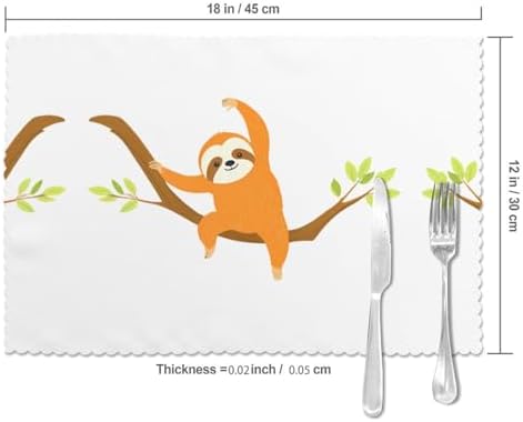 Sloth Stretching Prints Placemats Set of 6 12x18in – Durable Table Layers for Stylish Home & Hotel Decor