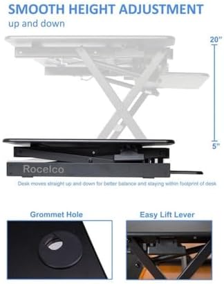 Rocelco 38" Large Height Adjustable Standing Desk Converter - Quick Sit Stand Up Dual Monitor Riser - Gas Spring Assist Tabletop Computer Workstation - Retractable Keyboard Tray - Black (R DADRB-38)