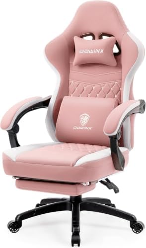 Dowinx High Back Tech Fabric Gaming Chair with Wide Seat, Pink White