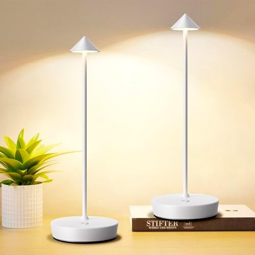 Set of 2 Cordless Rechargeable Led Table Lamp Battery Operated Light White