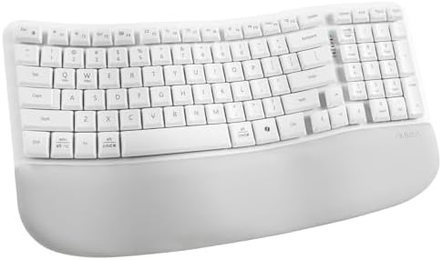 Nulea RT08 Wave Keys Wireless Ergonomic Keyboard with Cushioned Palm Rest, 2.4GHz Ergo Cordless USB Computer Keyboard, Comfortable Natural Typing, for Laptop, Mac, Windows (White)