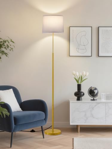 60" Modern Floor Lamp with Linen Shade, 3 Color LED Bulb & Foot Switch