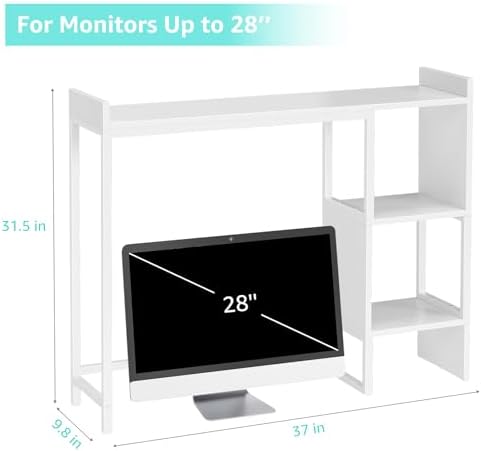 White 37" Desk Hutch for Table Top, Dorm Desk Bookshelf with Side Baffles, Desktop Organizer Shelf for Office & College, Monitor Riser Stand