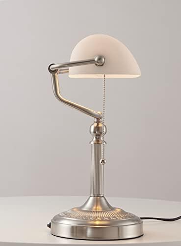 White Matted Glass Bankers Desk Lamp,Sand Nickel Base