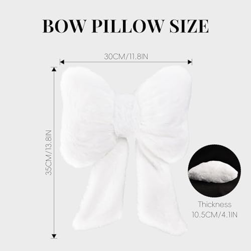 2 Pack Bow Car Headrest Pillows Plush Car Neck Pillows for Travel Driving Office Chair Head Support Cushions, Also Cute Car Decor Accessories (White)