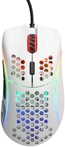 Glorious Model D Wired Gaming Mouse - 68g Superlight Honeycomb Design, RGB, Ergonomic, Pixart 3360 Sensor, Omron Switches, PTFE Feet, 6 Buttons - Matte White