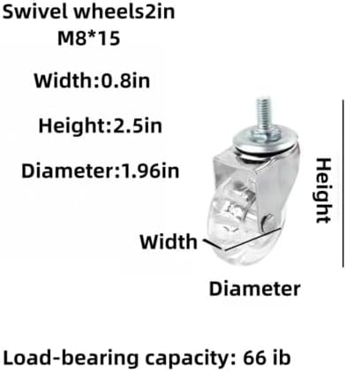 Castor Wheels 2-inch 8 * 15 Screw Brake Transparent Wheel Screw Threaded Stem Casters Office Chair Caster Wheel Clear Swivel Casters with Brake for Sofa Chair Cabinet Casters Wheels,Stem Casters