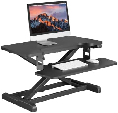 SANODESK 32" Electric Standing Desk Converter,Height Adjustable Riser for Office Home, Monitor and Laptop Workstation with Large Keyboard Tray, Black Color