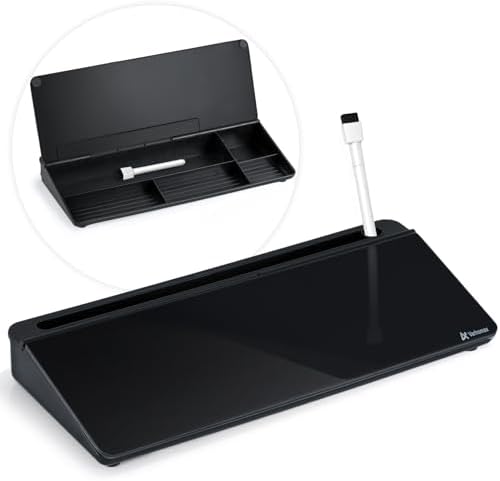 Varhomax Desktop Whiteboard with Storage, Desk Organizer Dry Erase Glass White Board to-do List Memo Notepad for Home Office and School Supplies (Black)