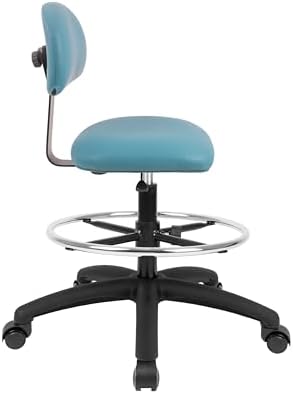FSS Series Square seat Tall (24"-34") seat Height Chair. Vinyl-for Office, Garage, Desk, Shop, Computer, Doctor, Medical, Easy to Clean! 18" Footring (Aqua, Tall, Self Braking Casters)