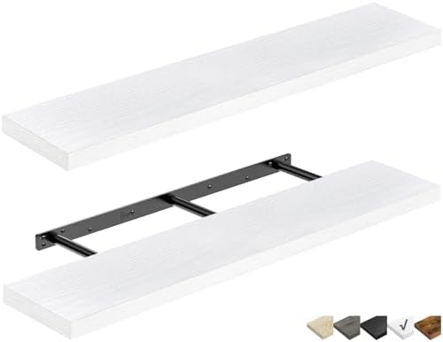 QEEIG Extra Long Floating Shelves for Wall (White, Set of 2, 47.2")